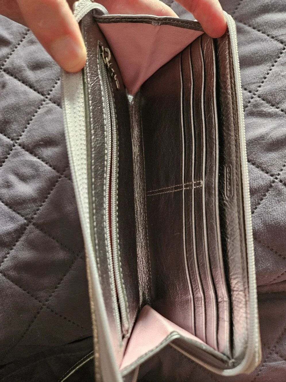 Coach Pink, Gray & Yellow Zip Wallet with Butterfly Doodle Print